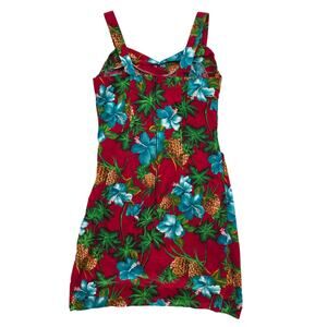 Vintage Hawaiian Mini Tie Wrap Dress Red XS